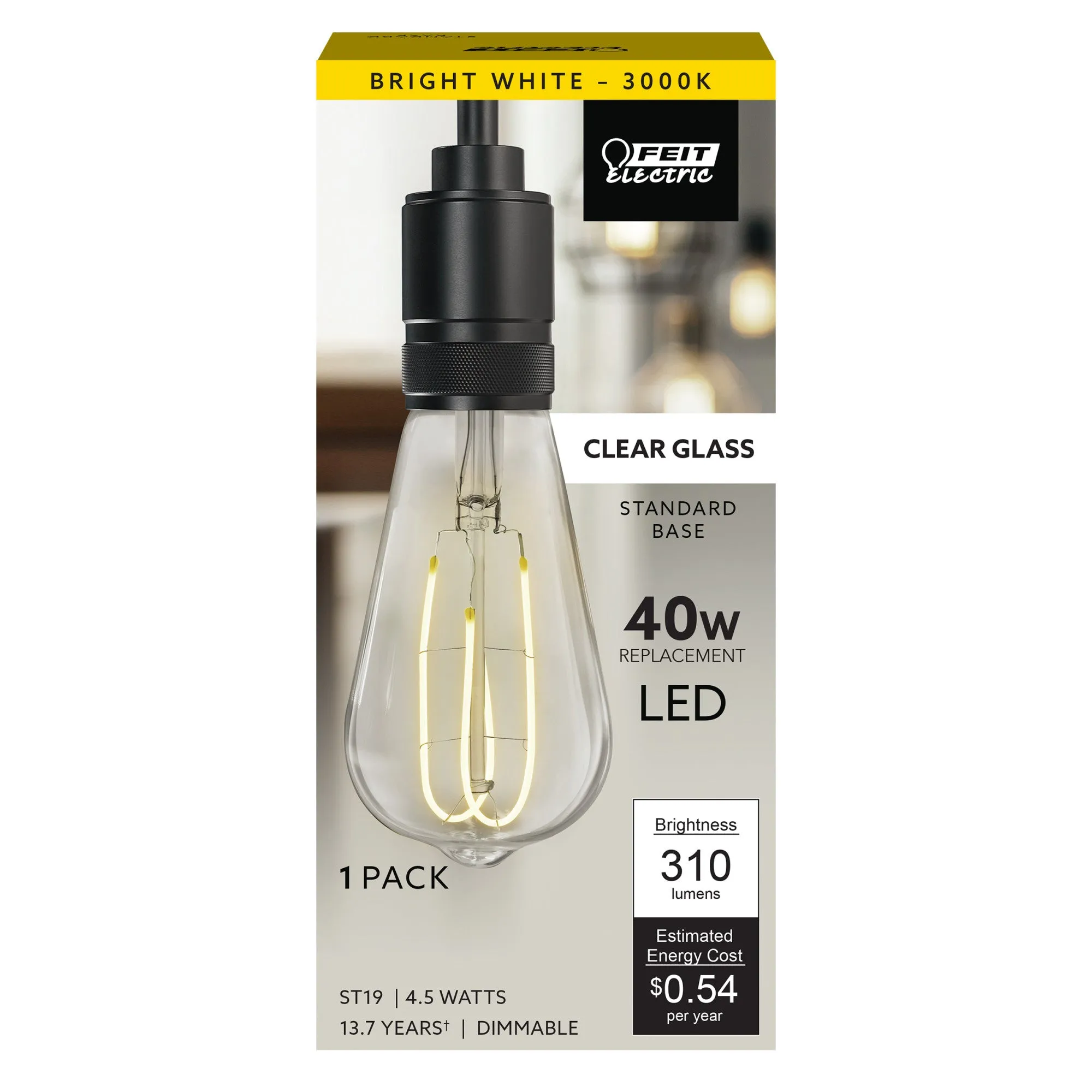 4.5W (40W Replacement) ST19 E26 Dimmable M Shape Filament Clear Glass Vintage Edison LED Light Bulb, Bright White