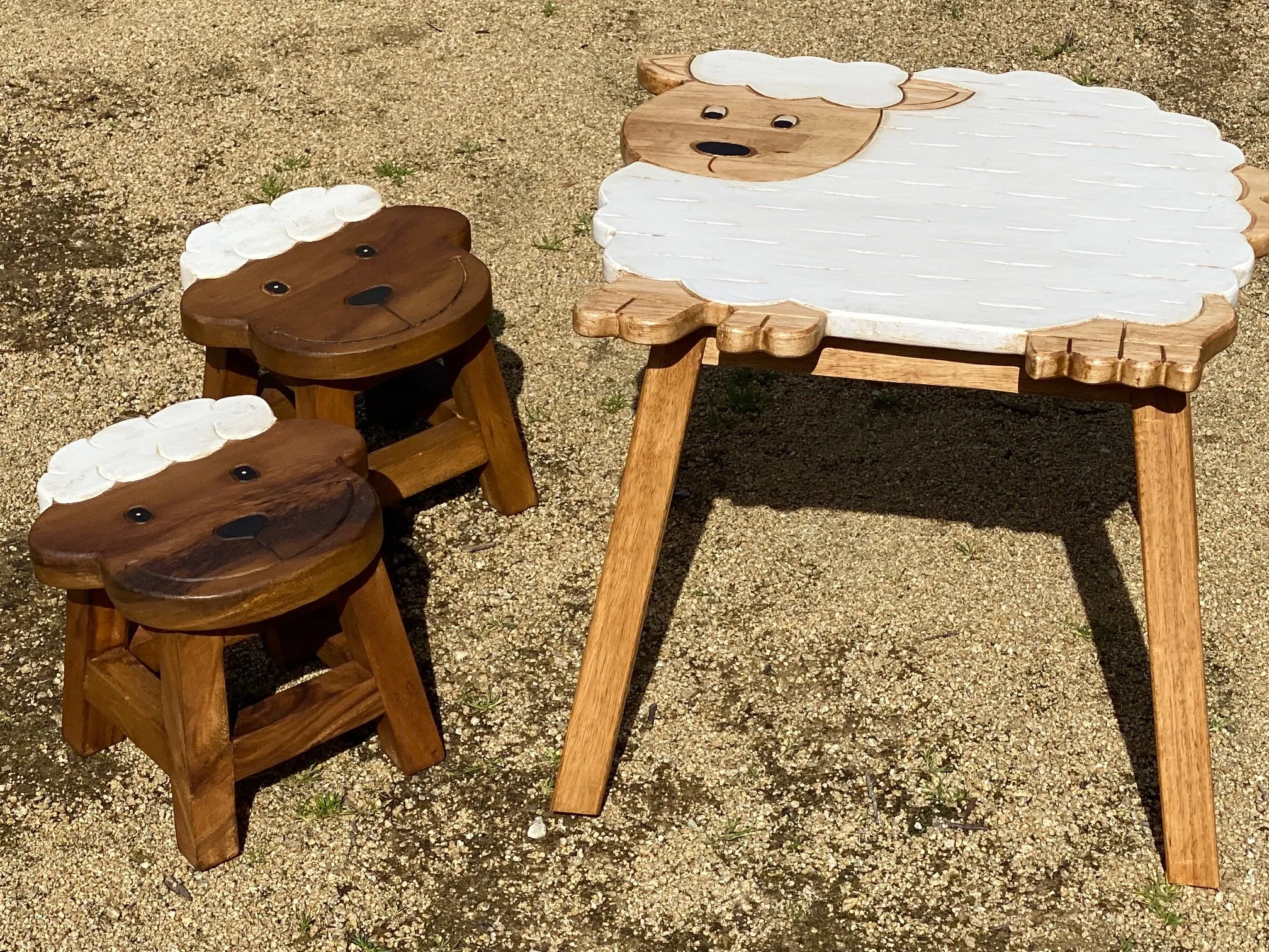 Children’s wooden table and chair stools set Shaun the Sheep theme