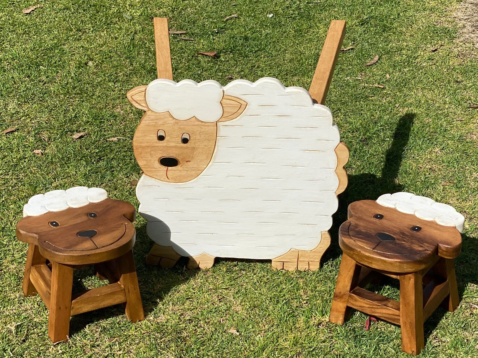 Children’s wooden table and chair stools set Shaun the Sheep theme