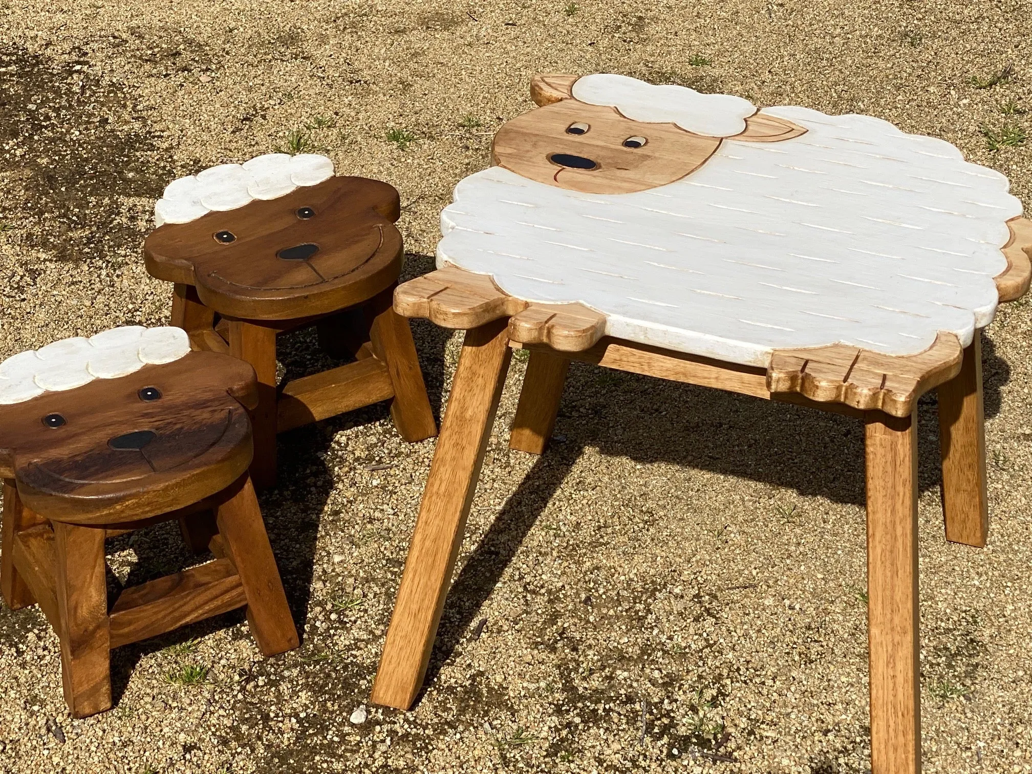 Children’s wooden table and chair stools set Shaun the Sheep theme