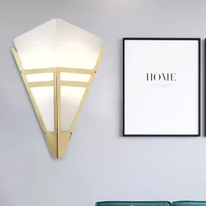 Contemporary White Glass Gold Sconce with Tapered Design and 1 Bulb