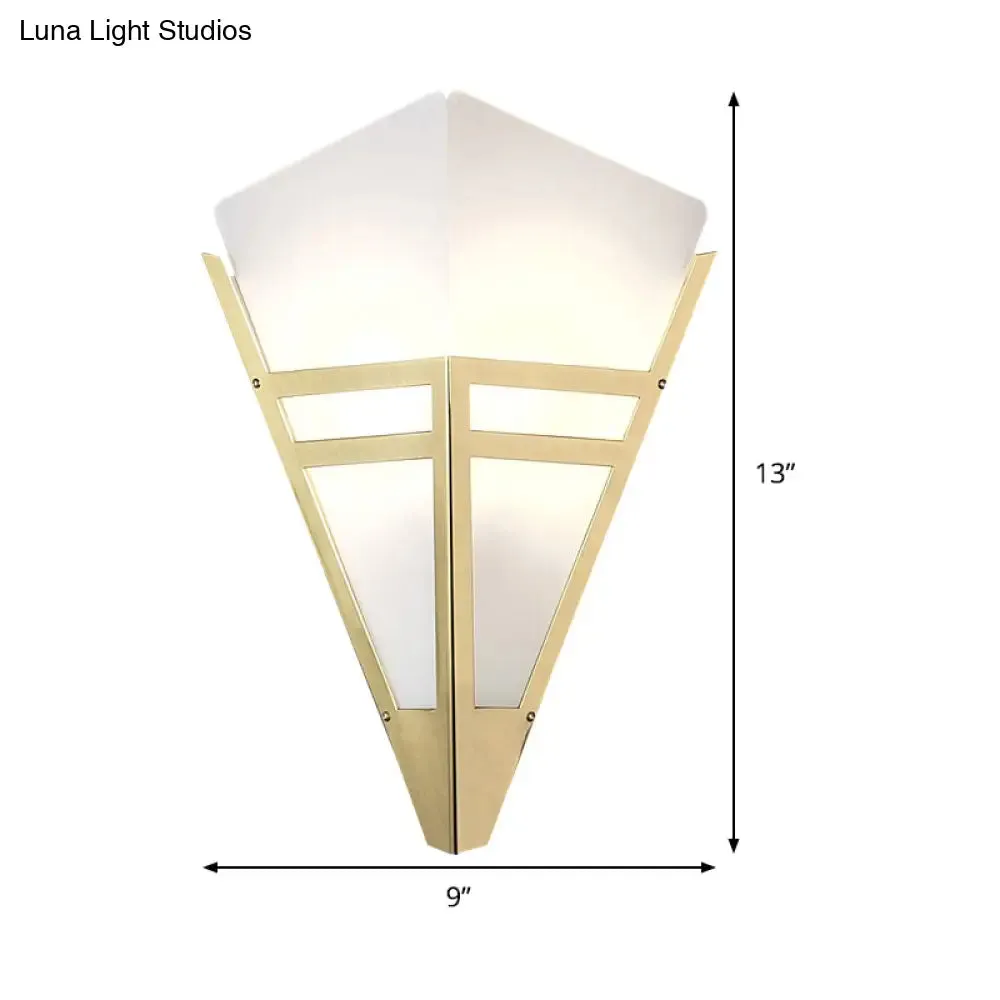 Contemporary White Glass Gold Sconce with Tapered Design and 1 Bulb