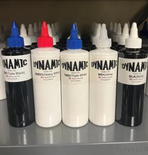 Dynamic Ink - CHOOSE - Big 8oz Bottles. GANGA HARDLINE & BLKOUT, Black, 3xBlack, White, 3xWhite & Heavy White