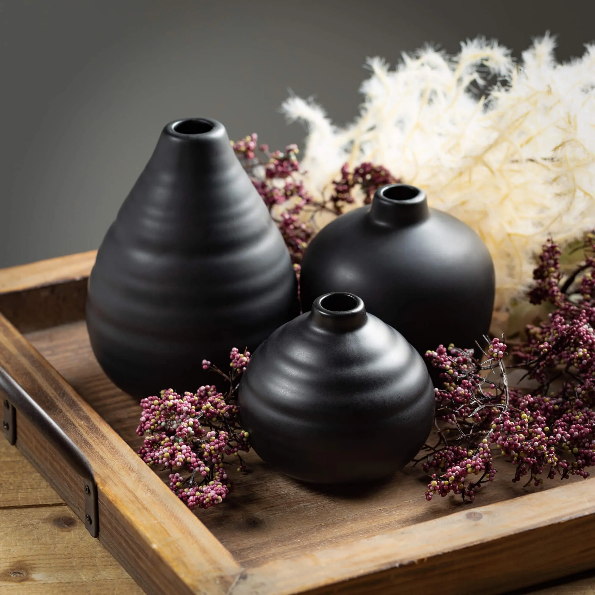 Ebony Compact Vase Set