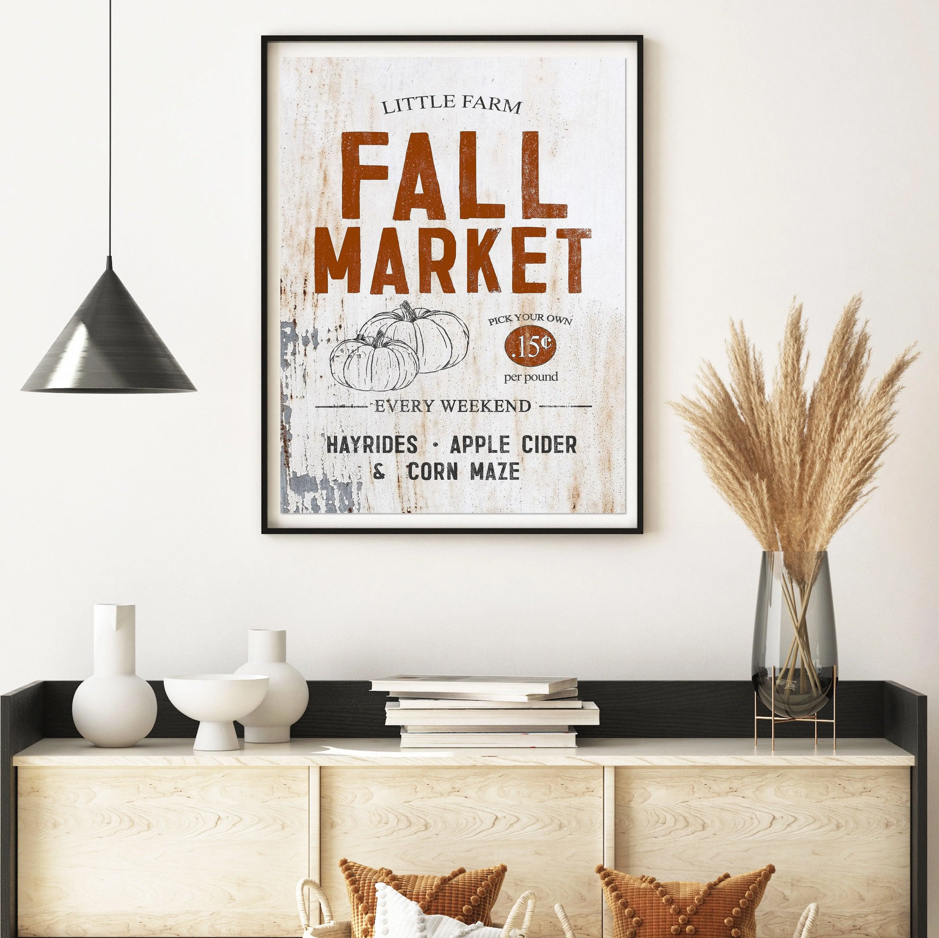 Fall Season Aesthetic Farmhouse Market Poster - Warm Cozy Western Fall Wall Art