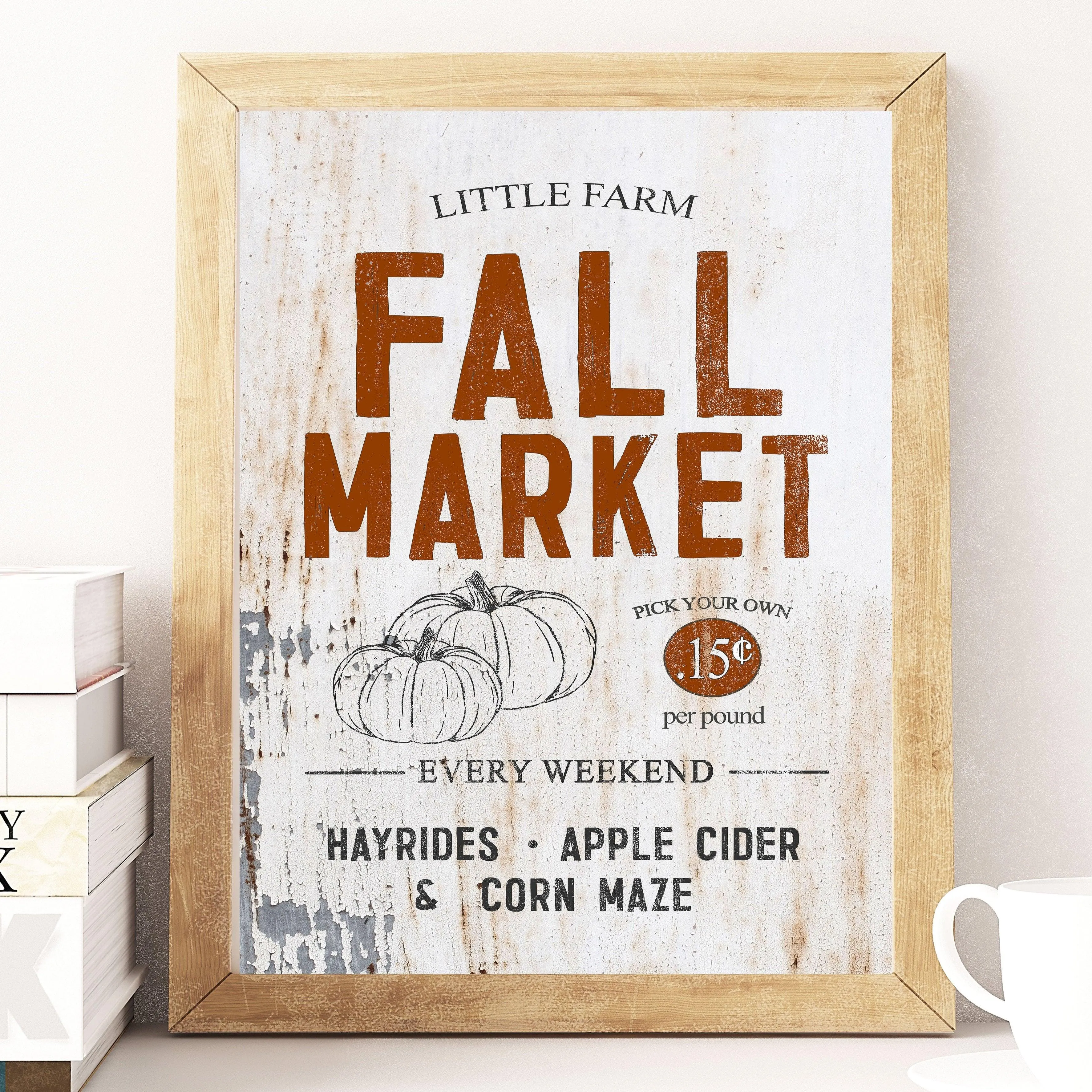 Fall Season Aesthetic Farmhouse Market Poster - Warm Cozy Western Fall Wall Art