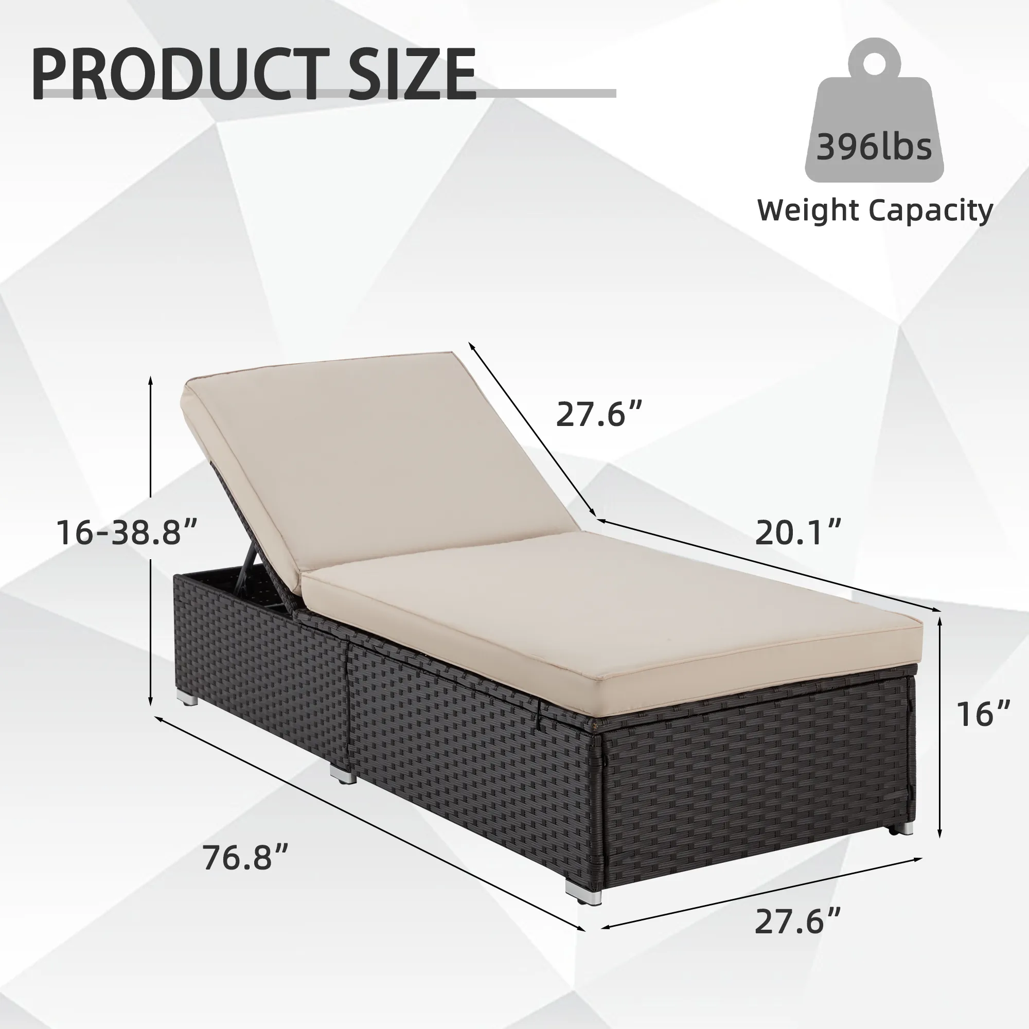 HOMREST Patio Lounge Chair for Outdoor, Adjustable Outdoor Chaise Loungers for Poolside, Balcony, Beach, Yard