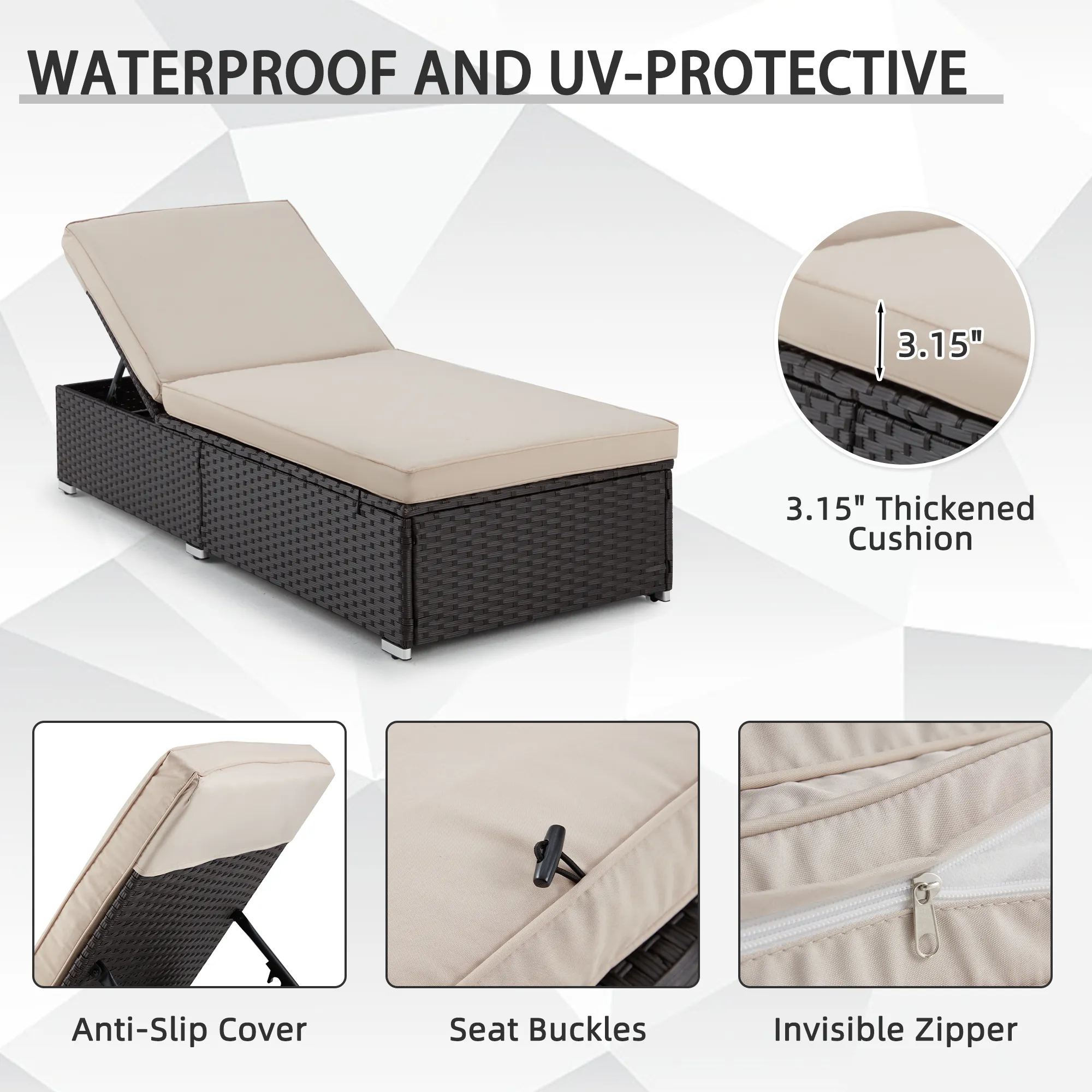 HOMREST Patio Lounge Chair for Outdoor, Adjustable Outdoor Chaise Loungers for Poolside, Balcony, Beach, Yard