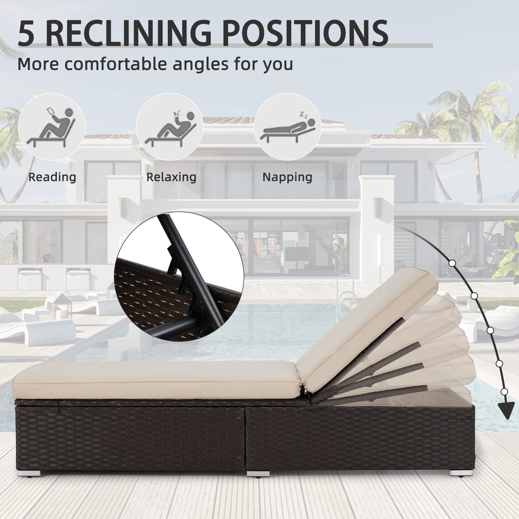 HOMREST Patio Lounge Chair for Outdoor, Adjustable Outdoor Chaise Loungers for Poolside, Balcony, Beach, Yard
