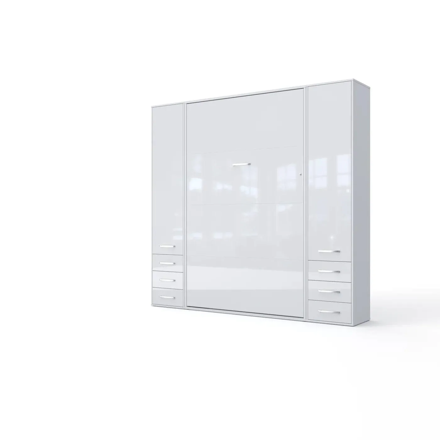 Invento Vertical European Full Murphy Bed with Dual Wardrobe Storage Cabinets