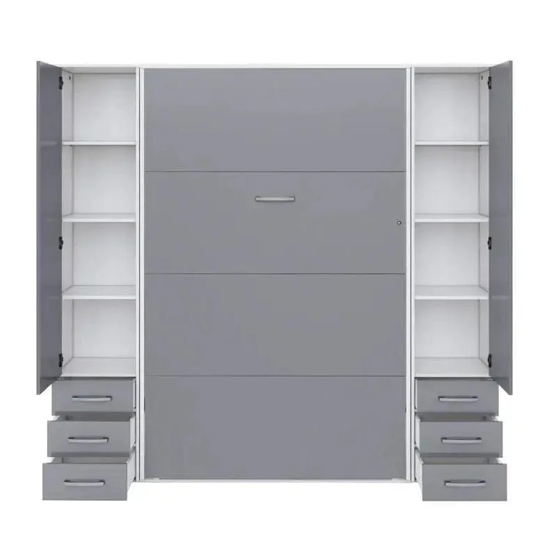 Invento Vertical European Full Murphy Bed with Dual Wardrobe Storage Cabinets
