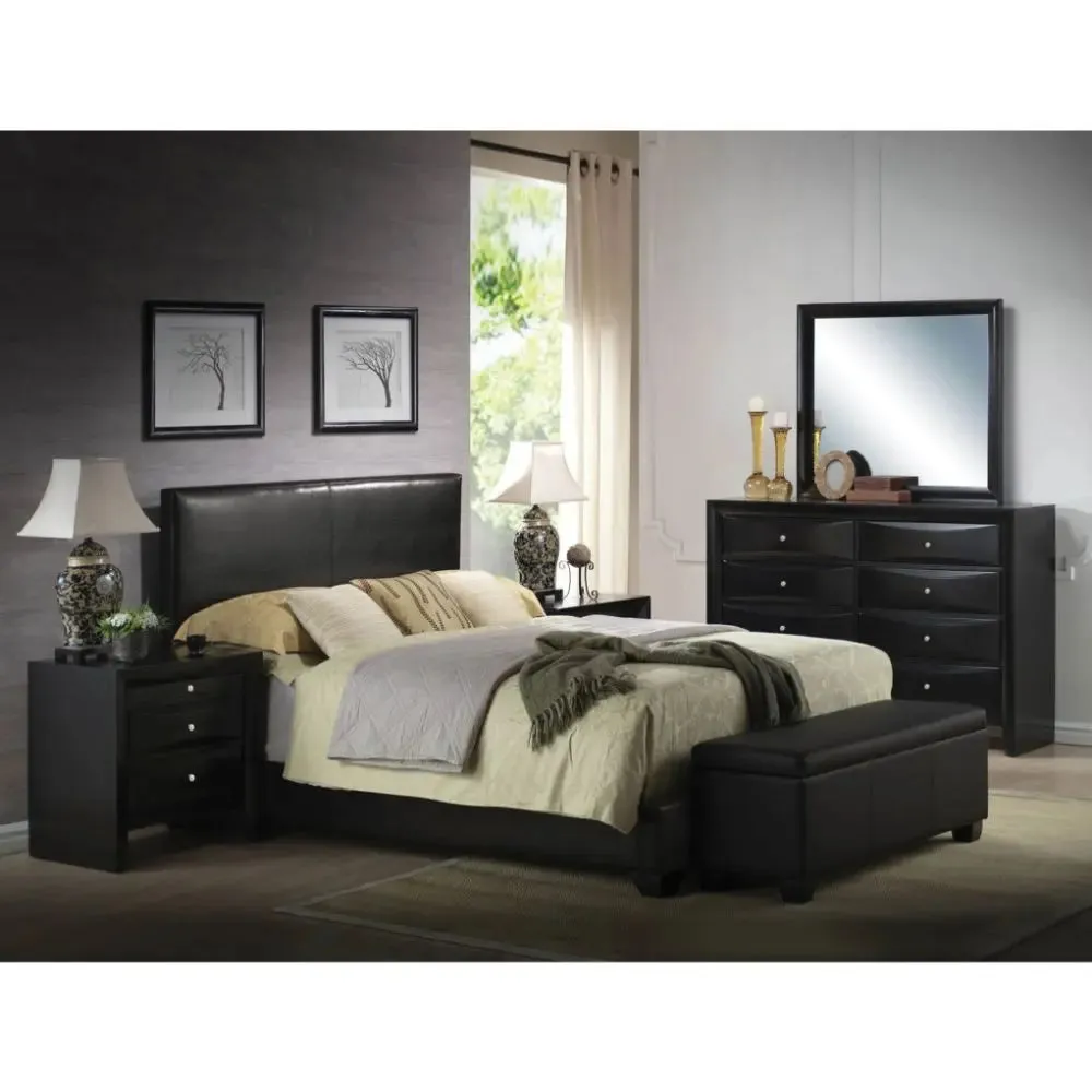 Ivana Full Bed, Black Faux Leather