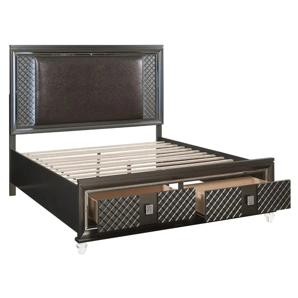 Jay King Bed, Faux Leather & Metallic Gray