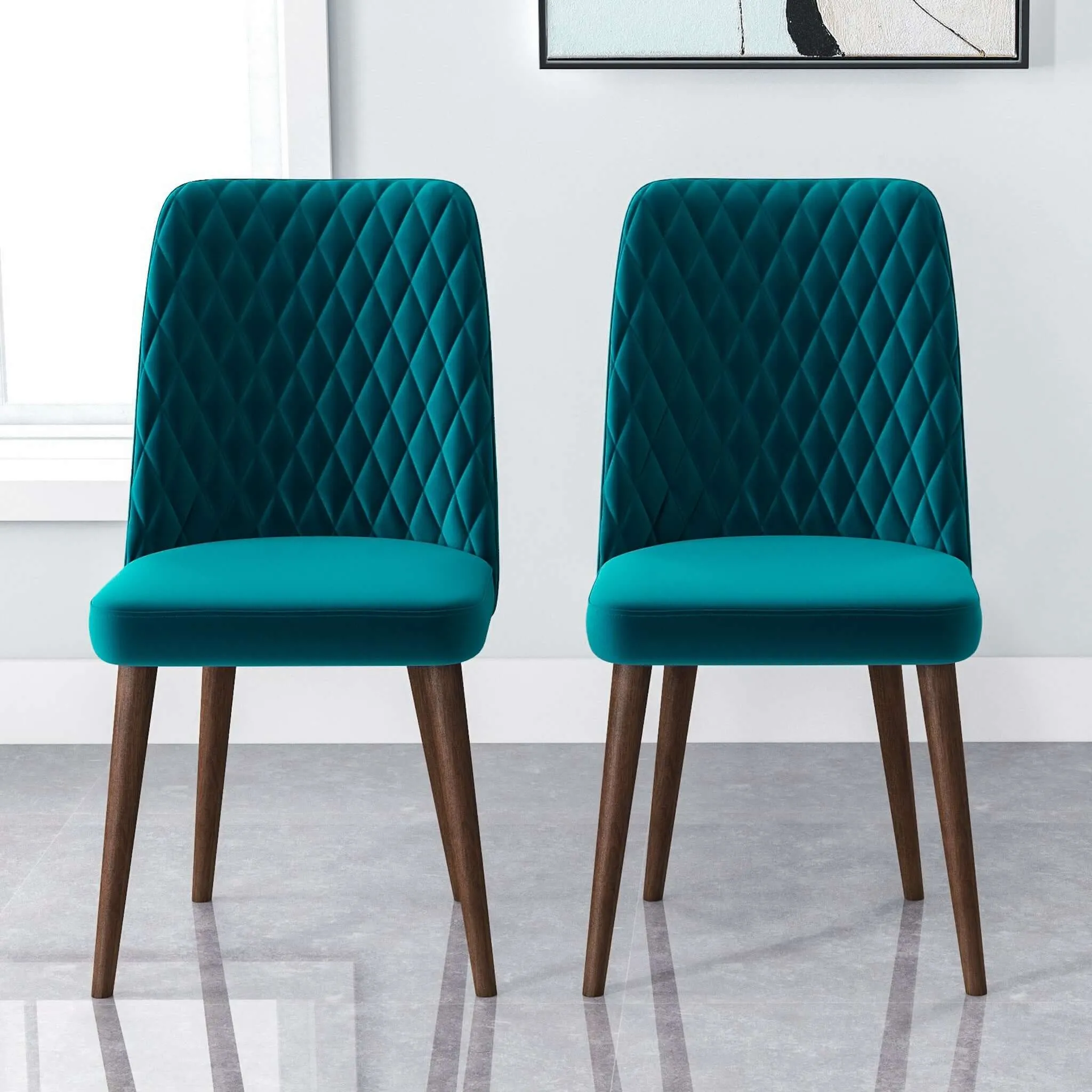Katie Mid-Century Modern Velvet Dining Chair (Set of 2) Navy Blue