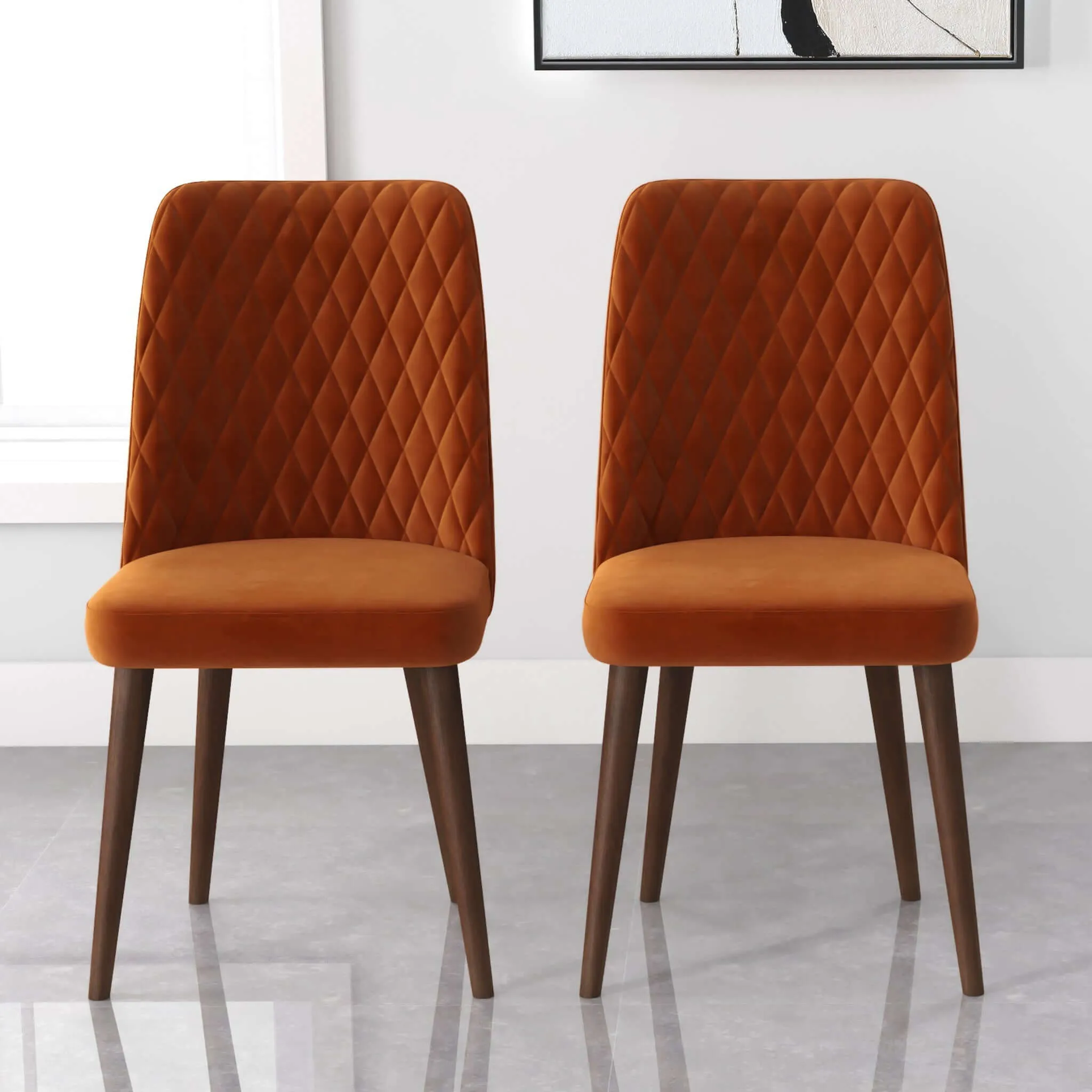 Katie Mid-Century Modern Velvet Dining Chair (Set of 2) Navy Blue