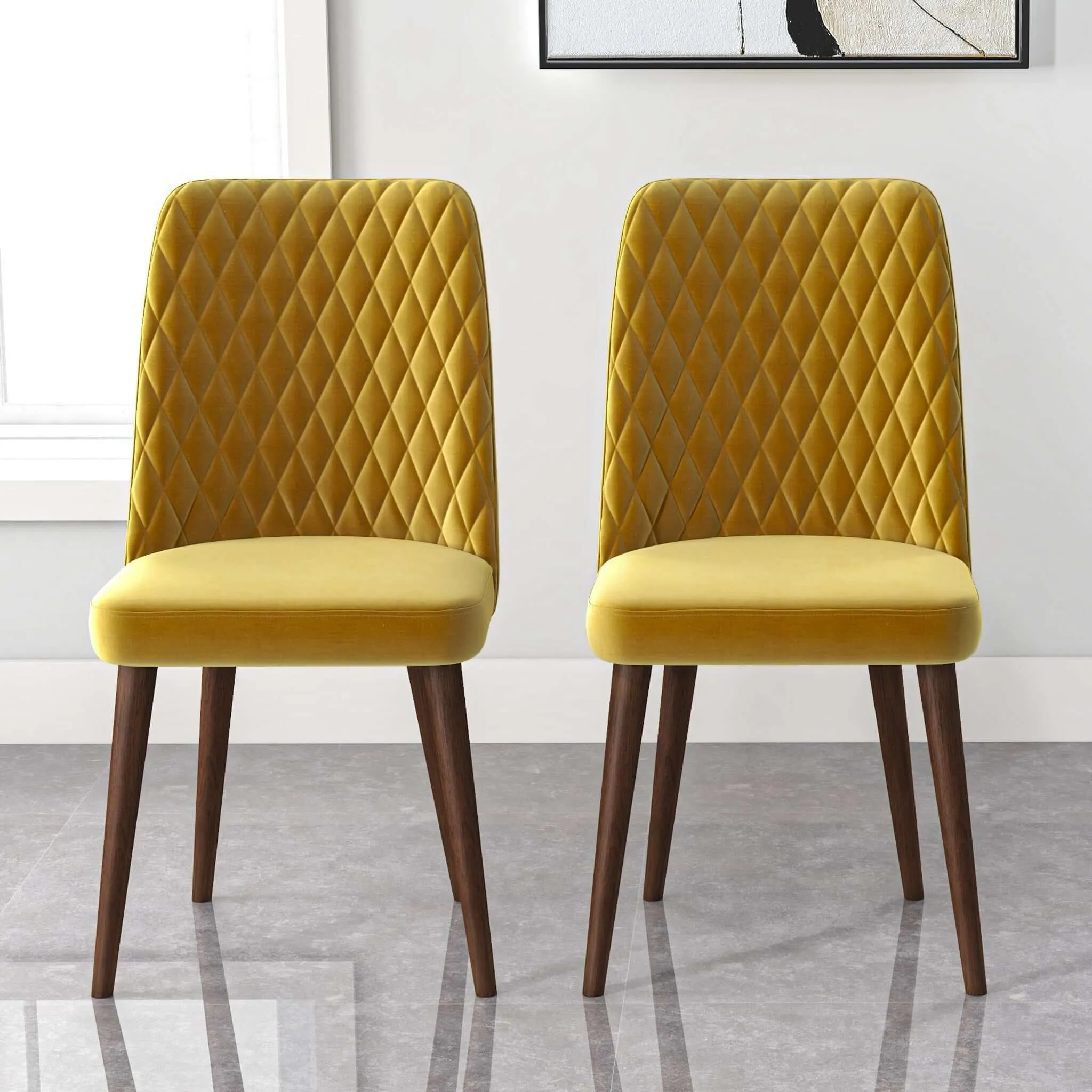 Katie Mid-Century Modern Velvet Dining Chair (Set of 2) Navy Blue