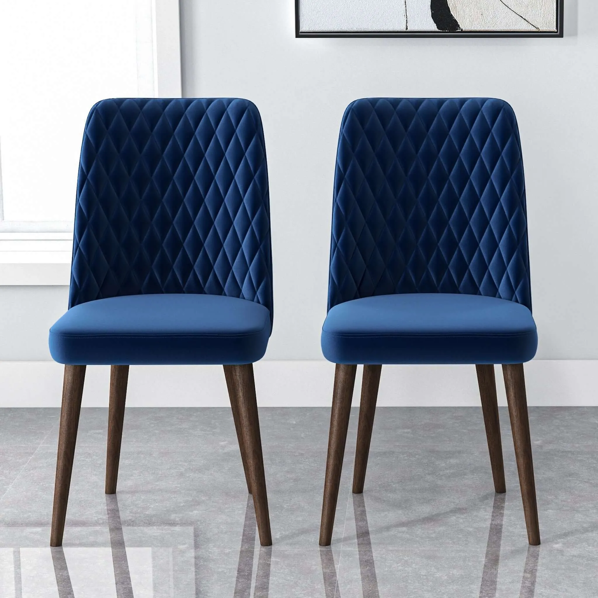 Katie Mid-Century Modern Velvet Dining Chair (Set of 2) Navy Blue