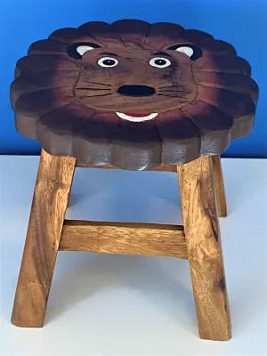 Kids Chair Wooden Stool Animal Lion Theme Children’s Chair and Toddlers Stepping Stool.