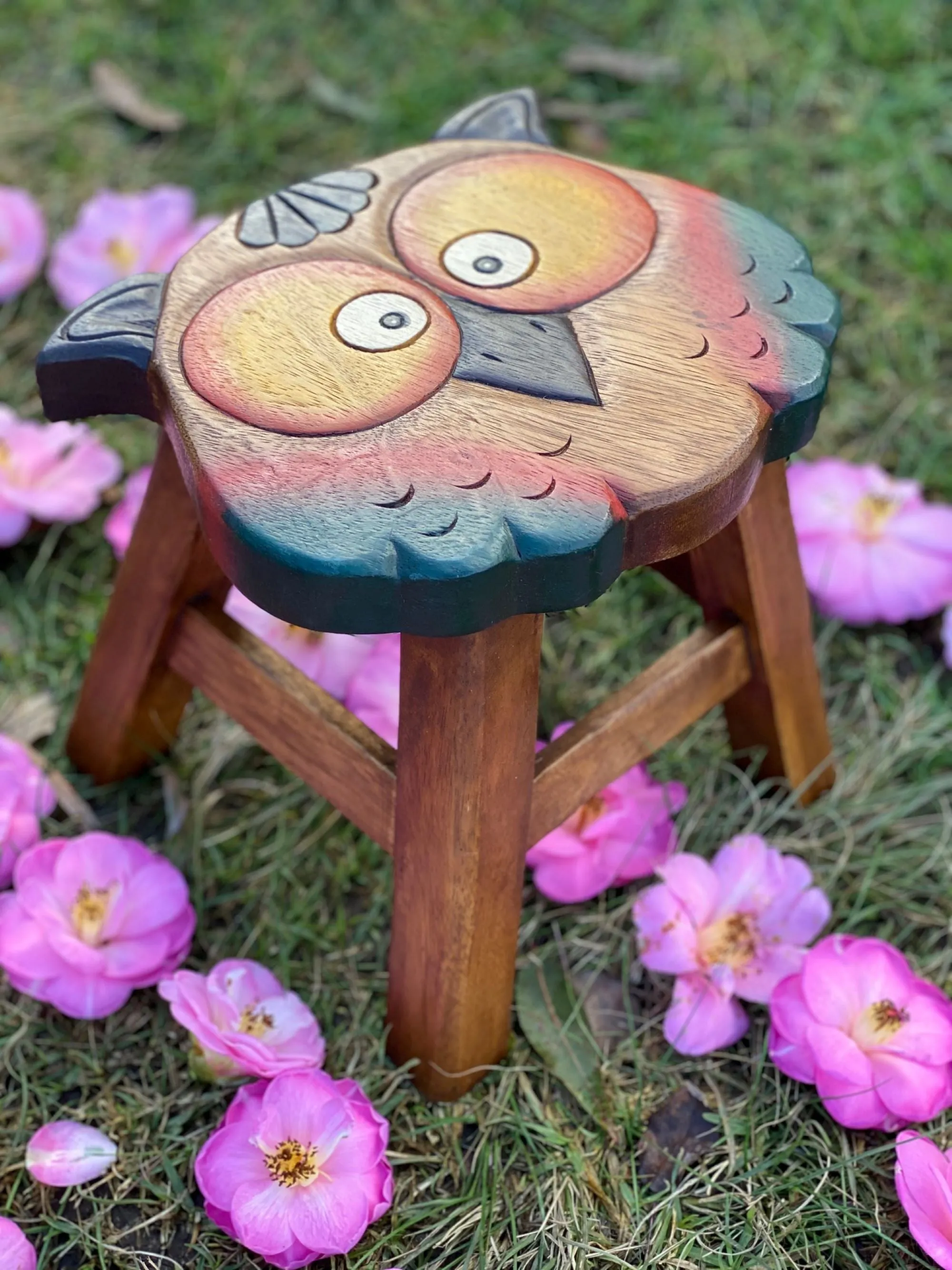 Kids Wooden LION Table   2 animal stools complete set -hand carved Timber Children Furniture.