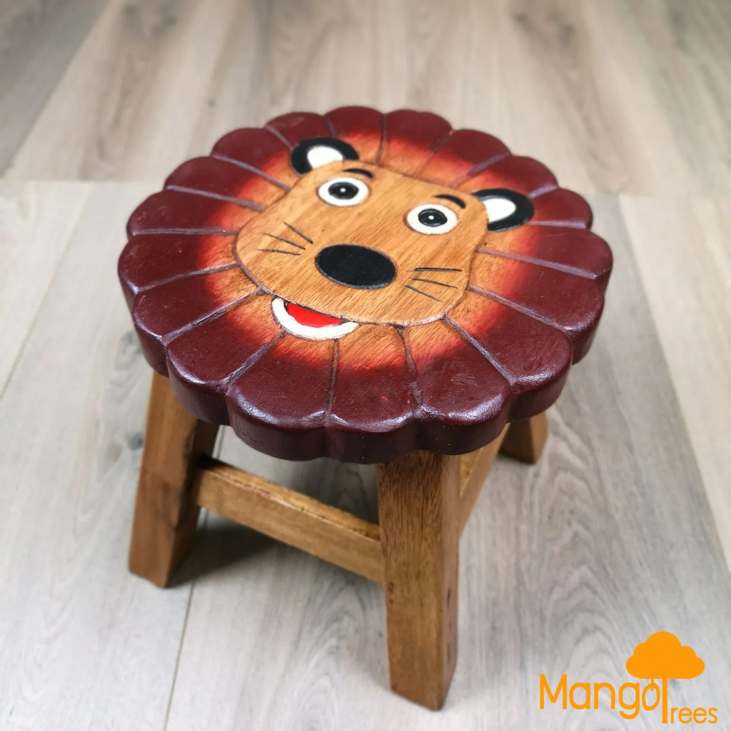 Kids Wooden LION Table   2 animal stools complete set -hand carved Timber Children Furniture.