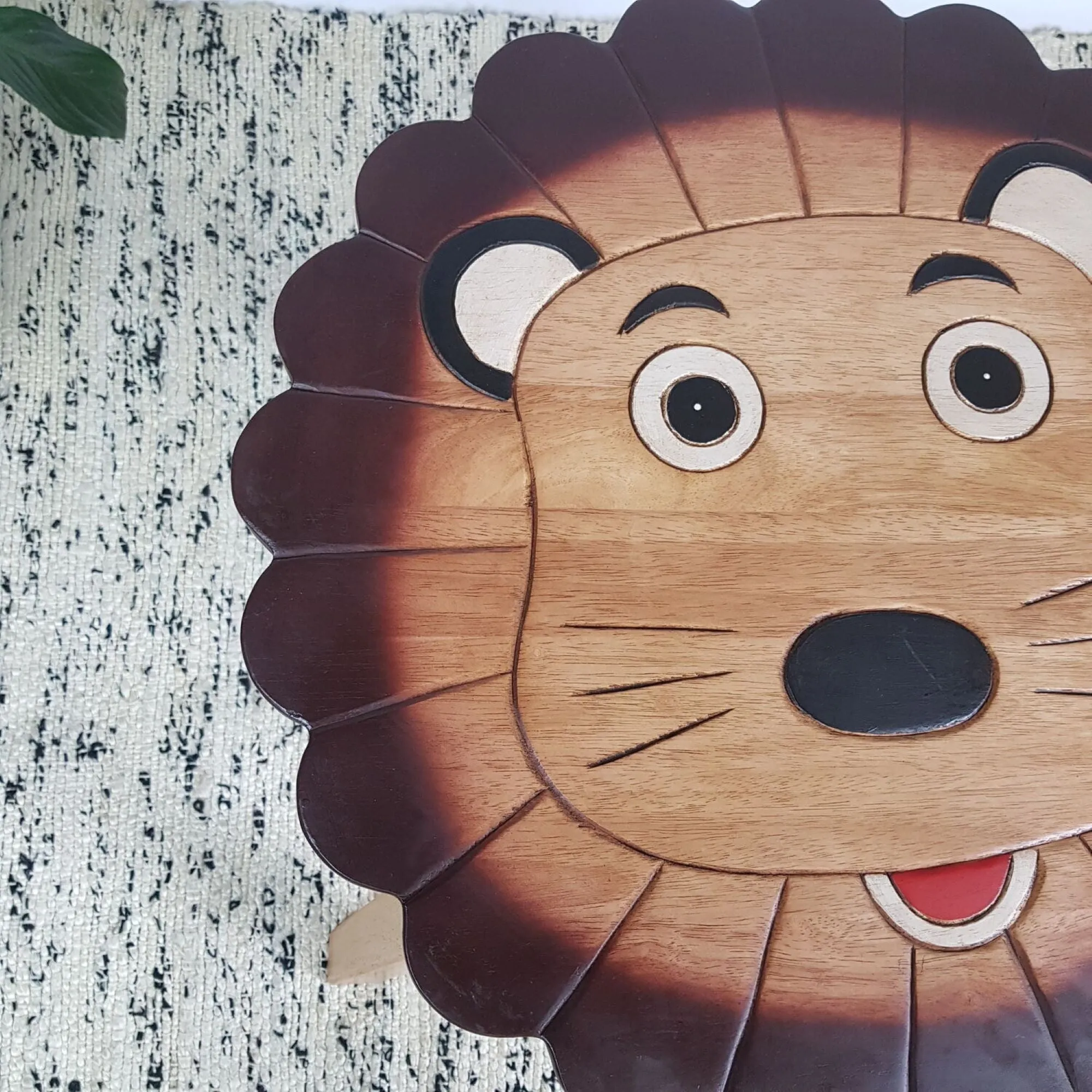 Kids Wooden LION Table   2 animal stools complete set -hand carved Timber Children Furniture.