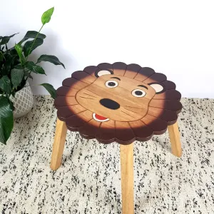 Kids Wooden LION Table   2 animal stools complete set -hand carved Timber Children Furniture.