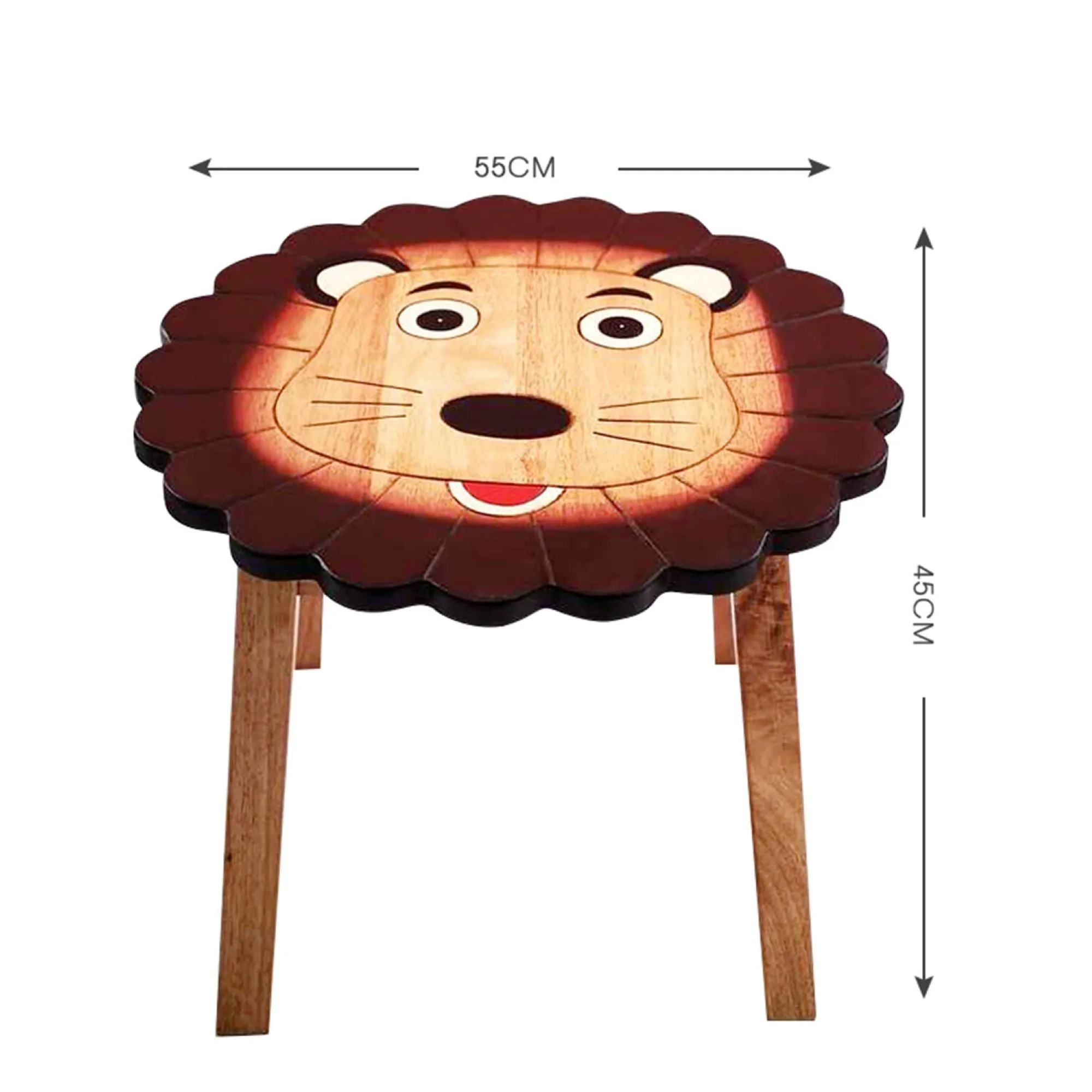 Kids Wooden LION Table   4 animal stools complete set hand carved Timber Children Furniture.