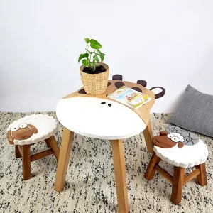 Kids Wooden Table   2 stools Set Giraffe & Sheep themed- hand carved Timber Children Furniture