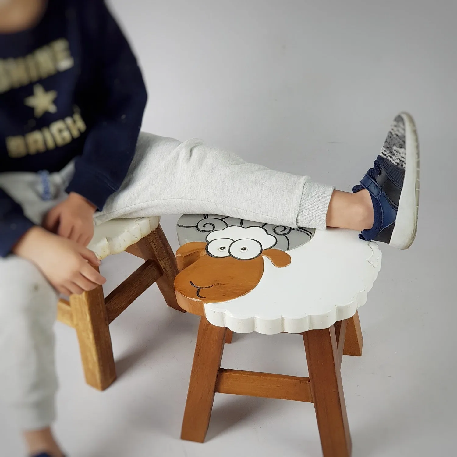 Kids Wooden Table   2 stools Set Giraffe & Sheep themed- hand carved Timber Children Furniture