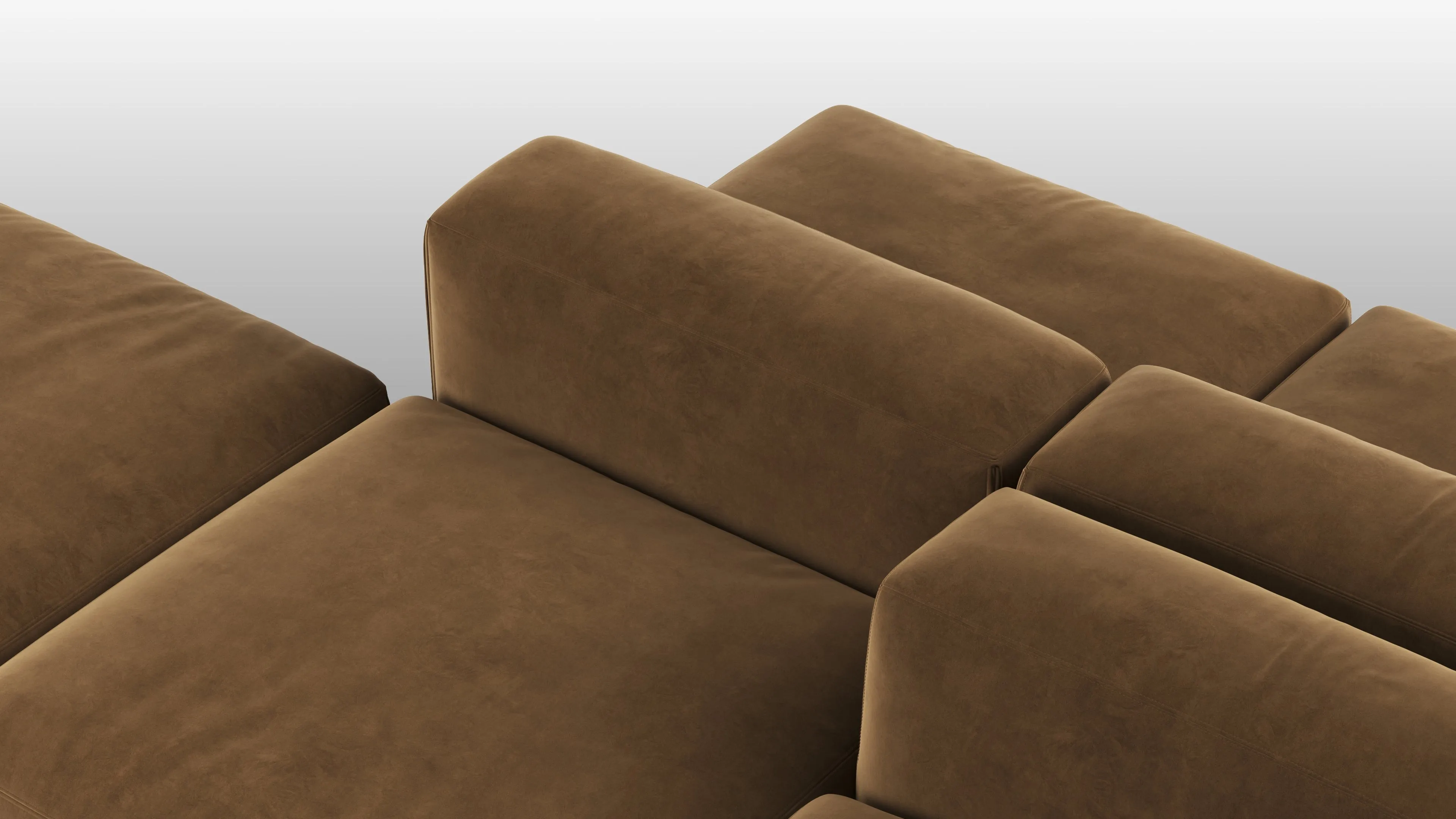 Le Mura - Le Mura Sectional Sofa, Dual Aspect, Right, Brown Vegan Suede