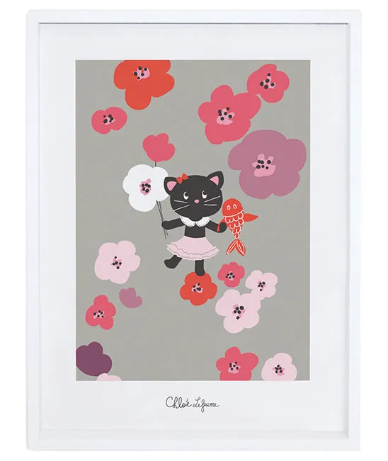 Milly & Flore - Children's Poster - Kitten And Flowers