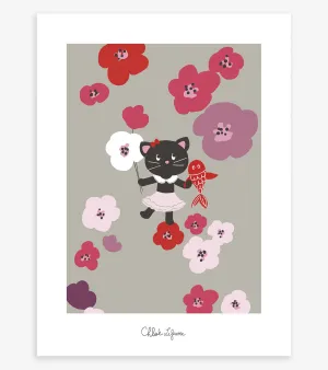 Milly & Flore - Children's Poster - Kitten And Flowers