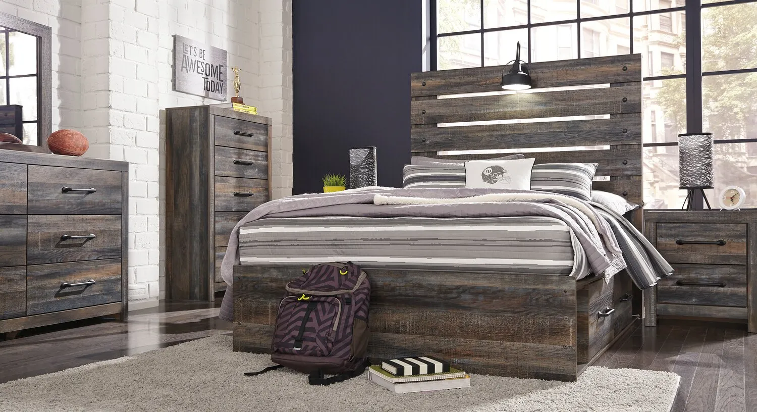 Naylon 6-Piece Full Bedroom Set with Side Storage - Brown