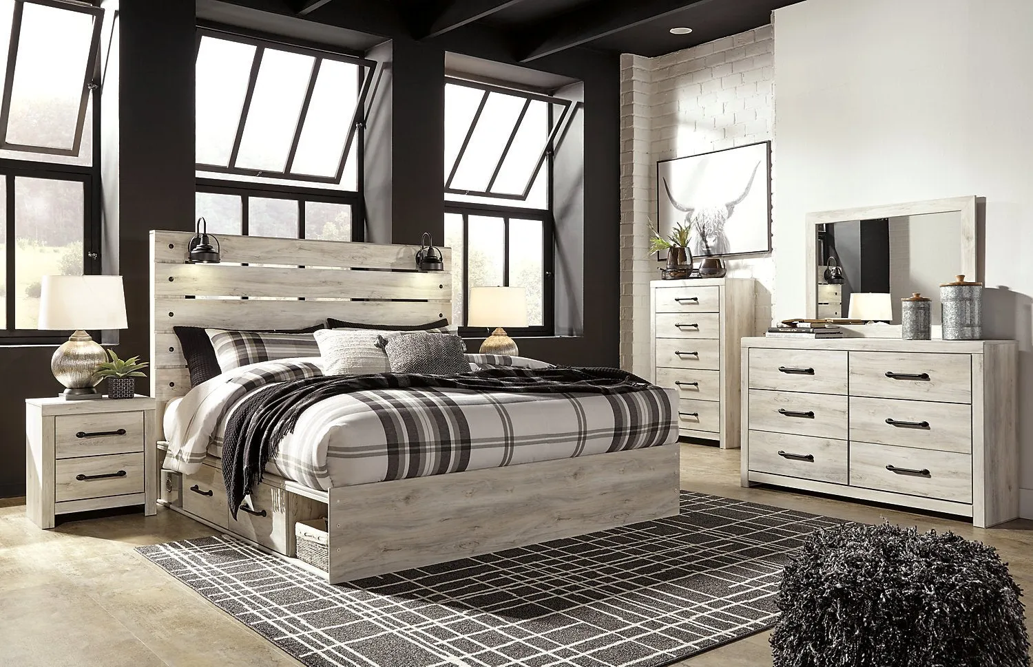 Naylon 6-Piece King Bedroom Set with Side Storage - White