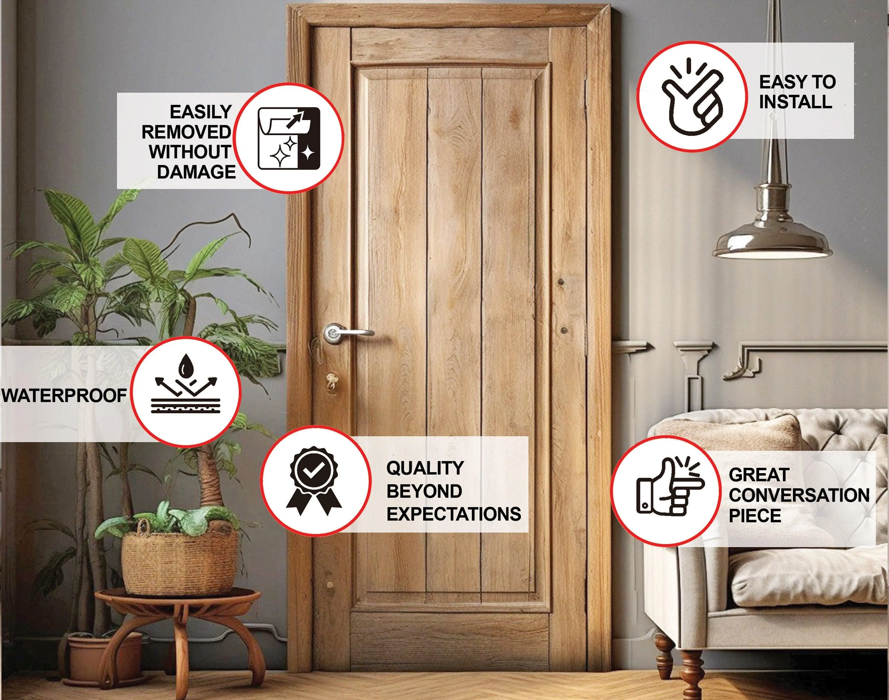 Rustic Brown Wood Barn Door Wallpaper Sticker - DIY Peel and Stick Wooden Door Cover Decal