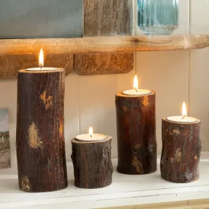 Rustic Log Tealight Candle Holders - Set of 4 Natural Wood Tealight Stands