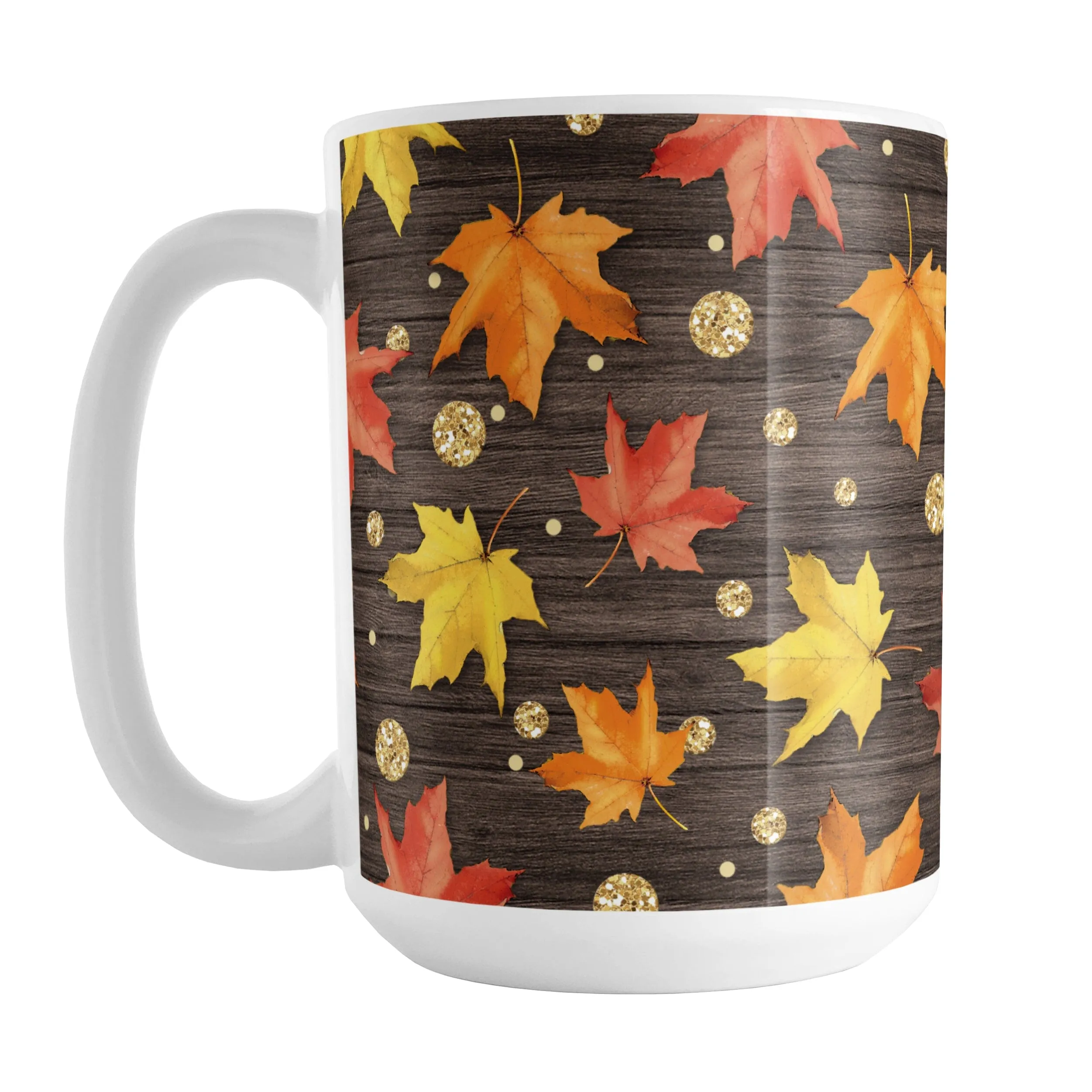 Rustic Wood Falling Leaves Autumn Mug
