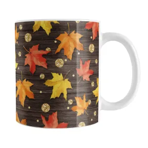 Rustic Wood Falling Leaves Autumn Mug
