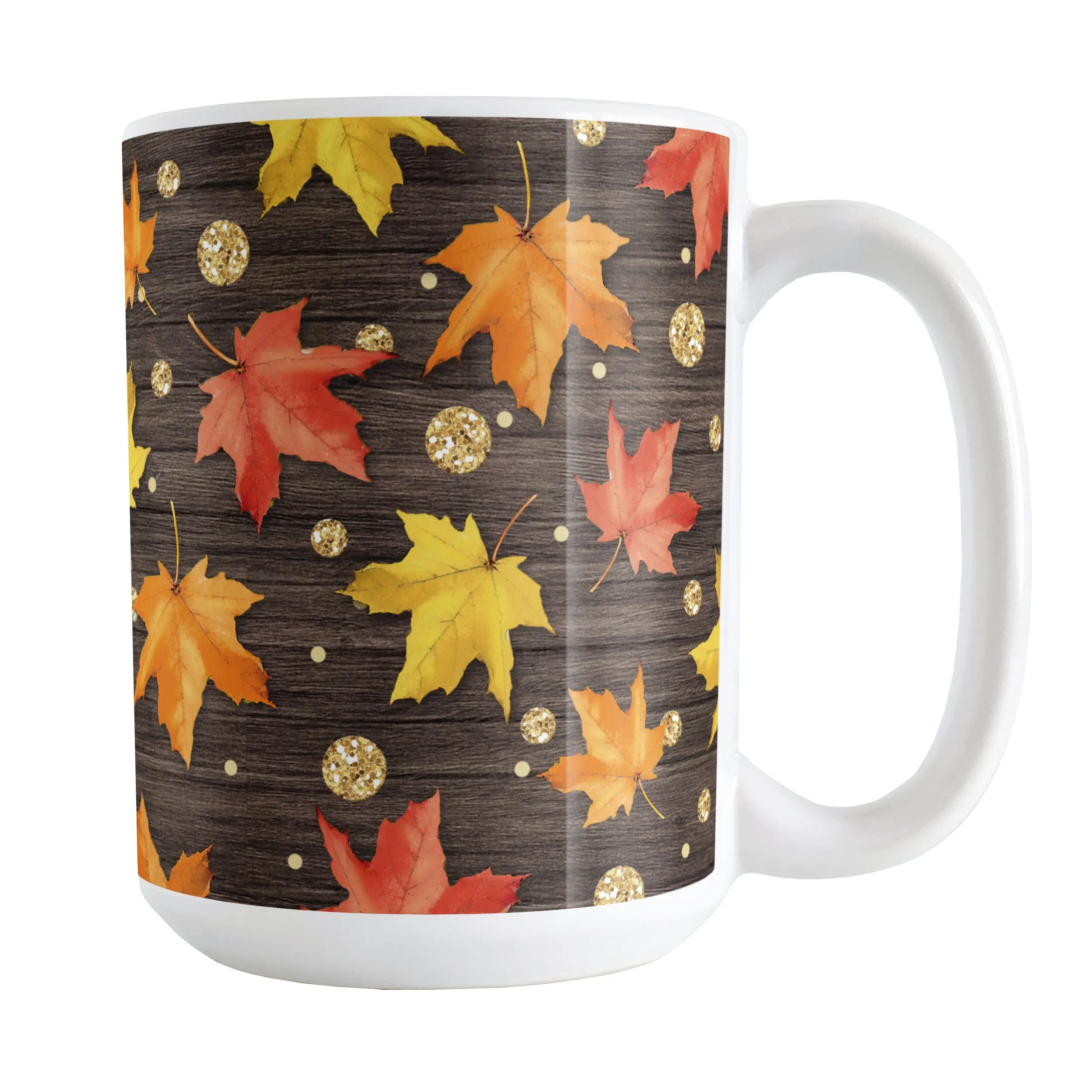 Rustic Wood Falling Leaves Autumn Mug