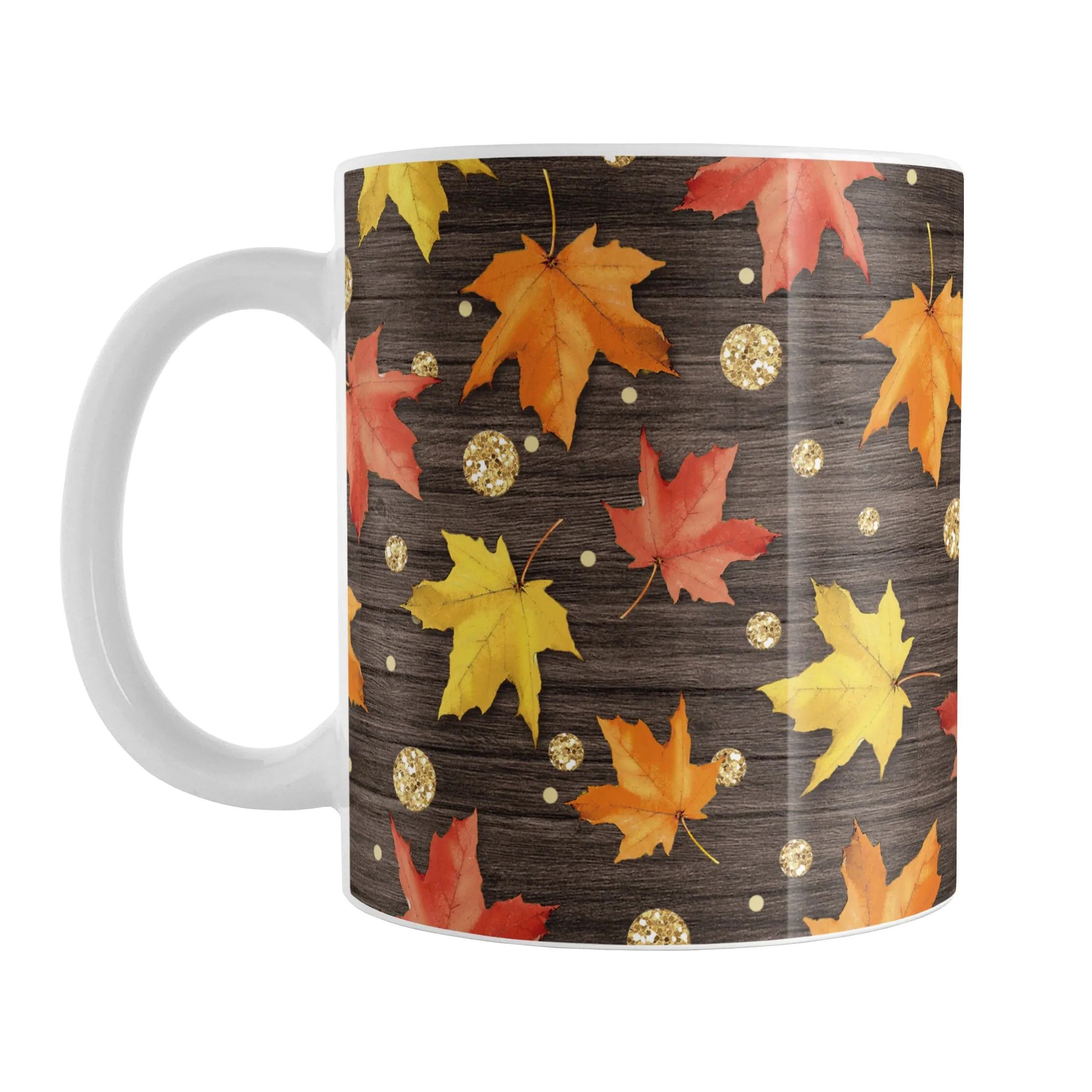Rustic Wood Falling Leaves Autumn Mug