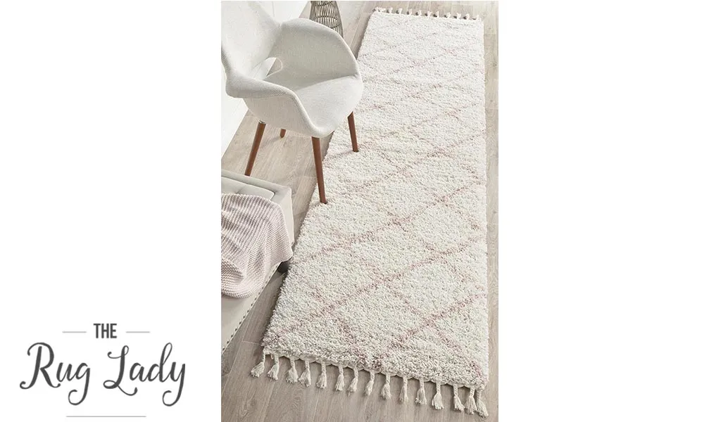 Saffia Pink Diamonds Plush Boho Hallway Runner