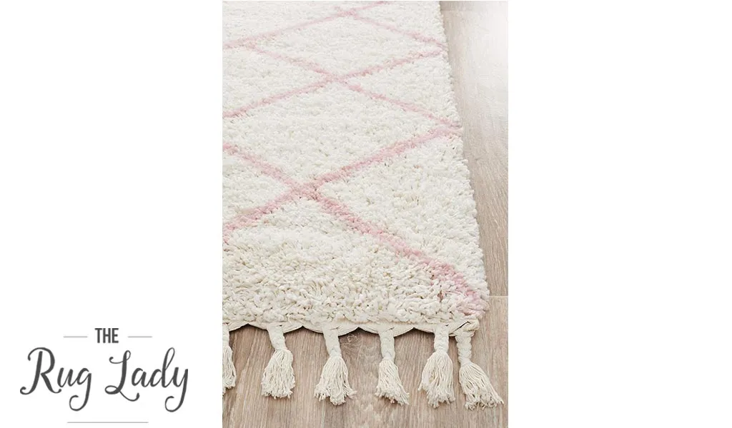 Saffia Pink Diamonds Plush Boho Hallway Runner