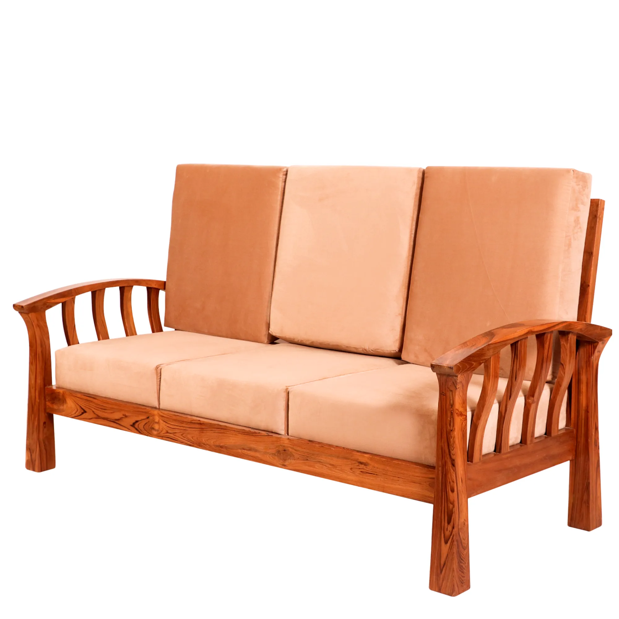 Teak wood curved strip design 3 Seater Sofa