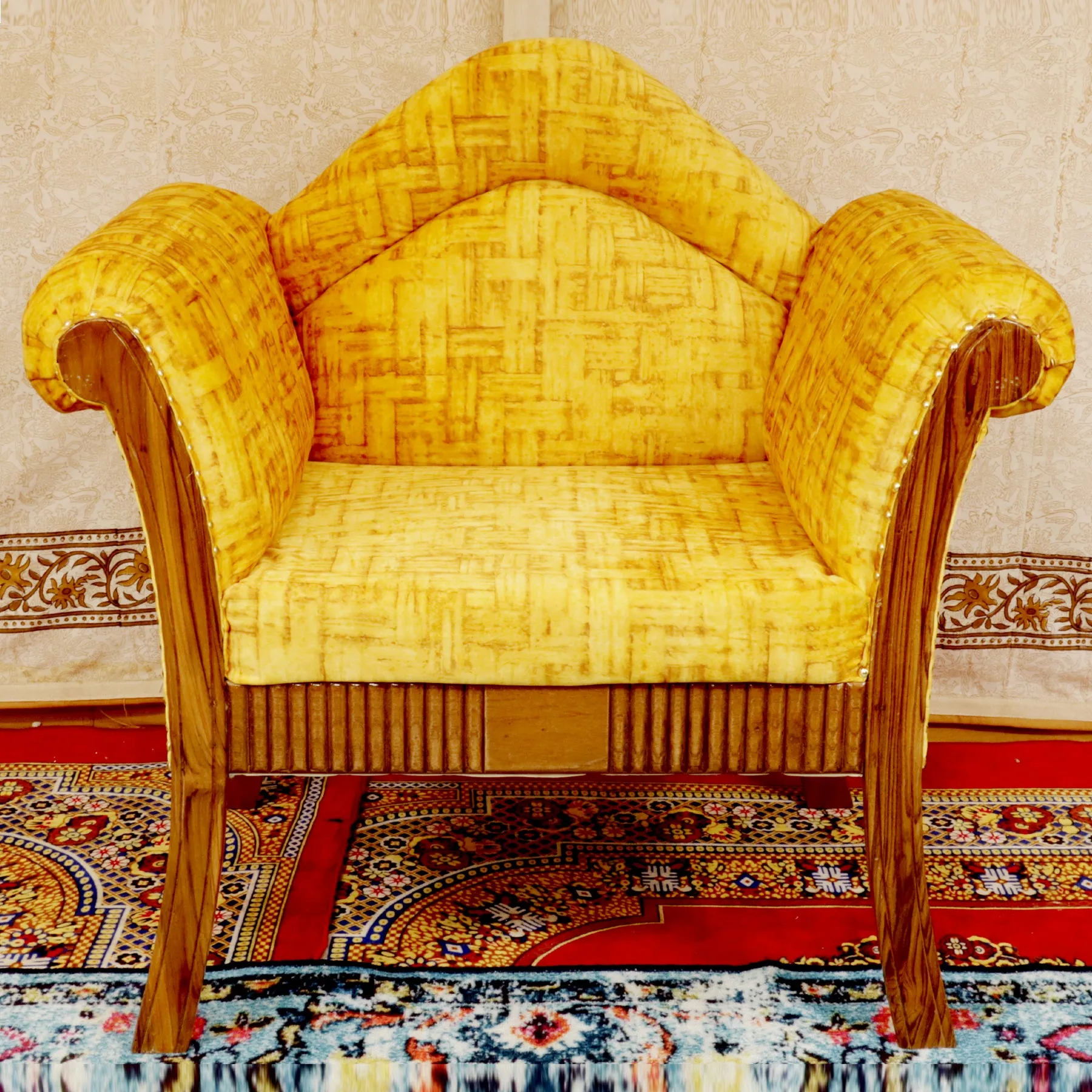 Traditional yellow upholstered single Seater Sofa