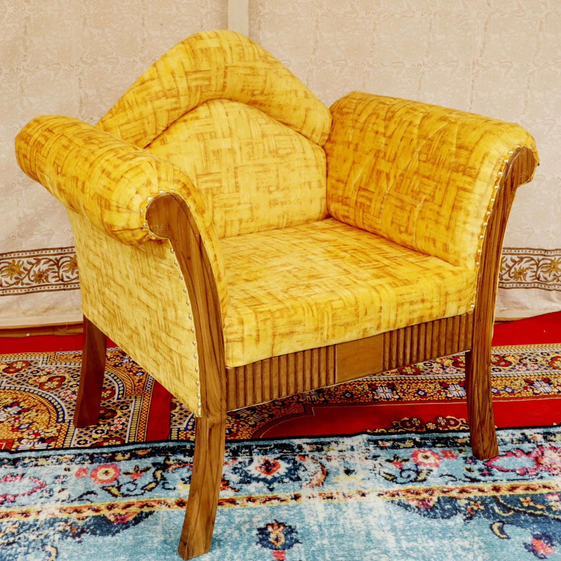 Traditional yellow upholstered single Seater Sofa