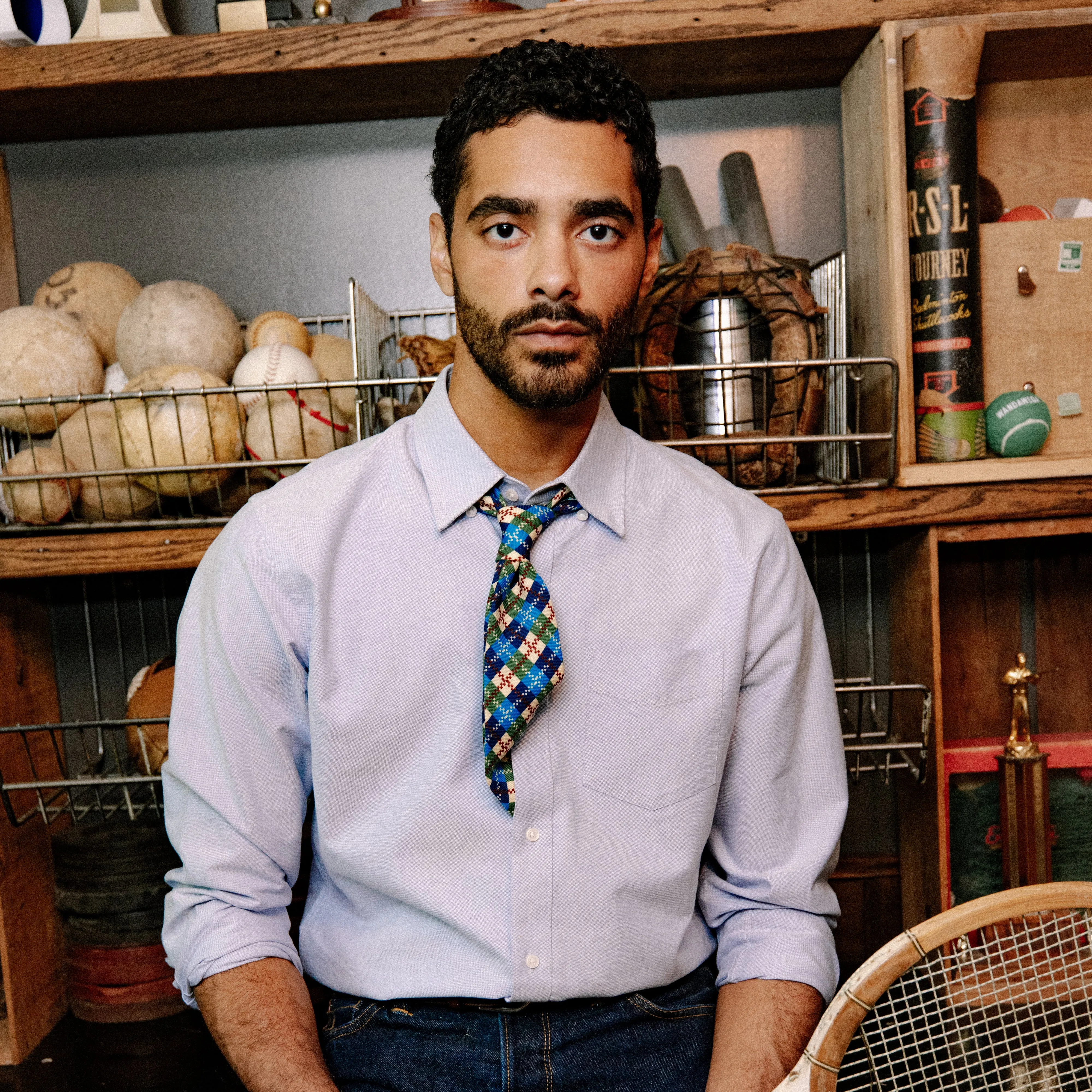 Wandawega Dive Bar Plaid Sky Blue Tie