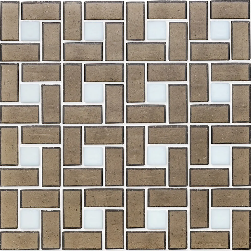 White 1" x 1" and Ironstone 1" x 2", Pinwheel Pattern - Glass Tile