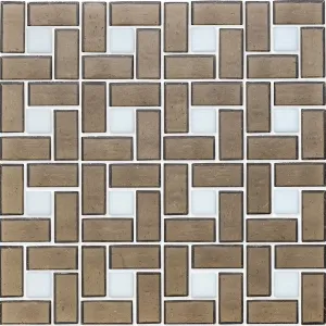 White 1" x 1" and Ironstone 1" x 2", Pinwheel Pattern - Glass Tile