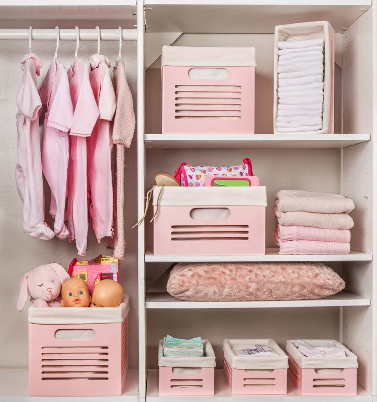 Wooden Pink Storage Bins - Small