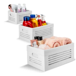 Wooden Storage White Bins – Set of 3